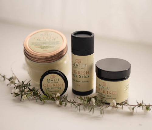 MALU Cherish Collection bundle - Sleek Stick, Sleek Gel, Lip Butter and Body Butter